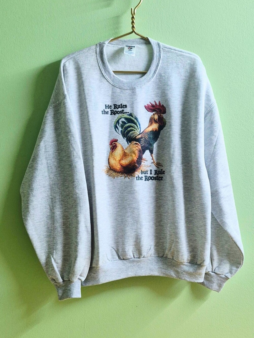 Vintage Rooster Graphic Sweatshirt Grey Crewneck